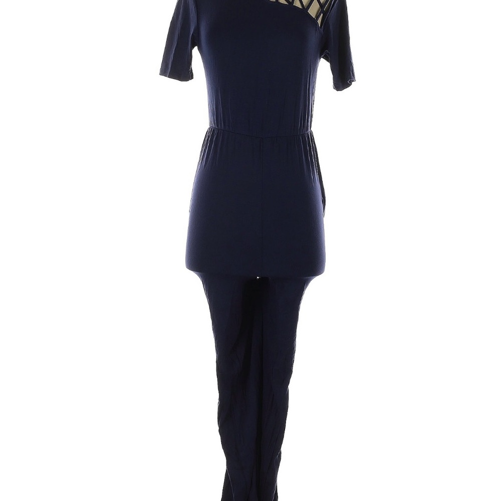 VENUS Blue Jumpsuit with Short Sleeves and Straight-Leg Pants
